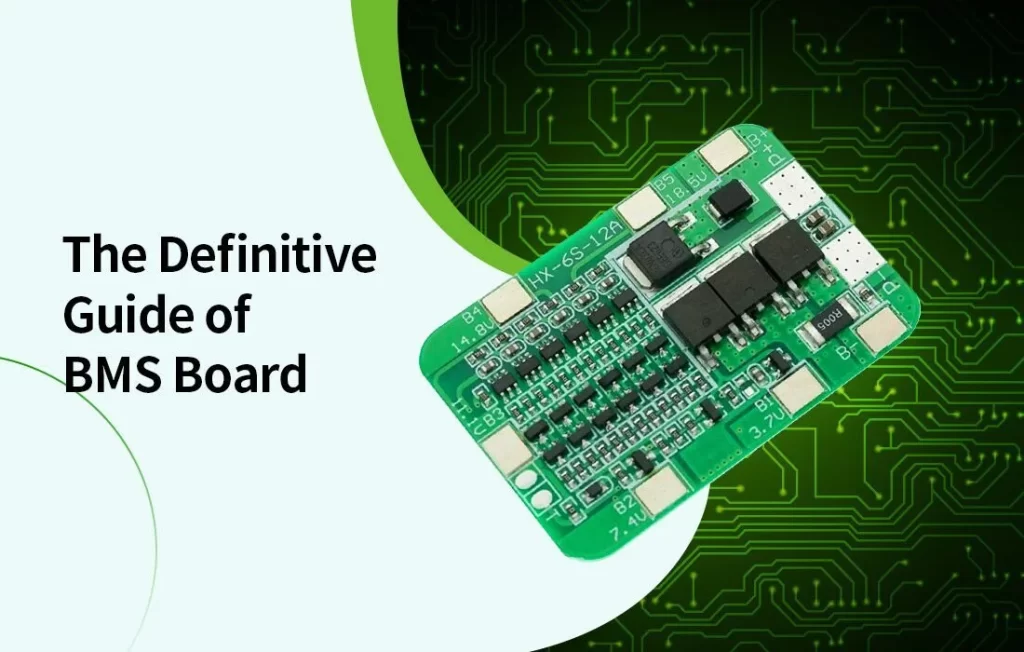 A BMS board is a physical circuit board. It includes the essential elements required for the proper operation of the BMS.
