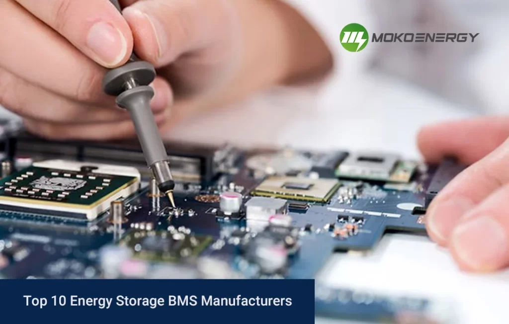 Hands working on repairing or maintaining a circuit board, with the Moko Energy logo visible.